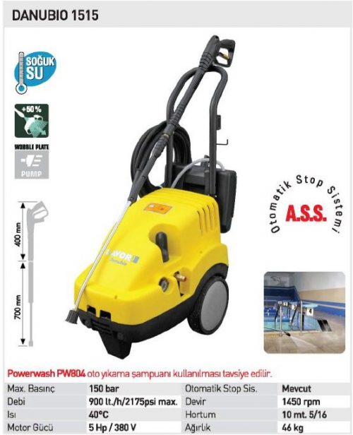 Lavor DANUBIO 1515 / 150Bar 5Hp Monofaze Yüksek Basınçlı Yıkama Makinası