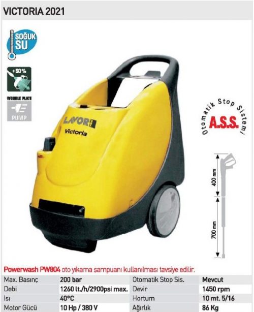 Lavor VICTORIA 2021 / 200Bar 10Hp Monofaze Yüksek Basınçlı Yıkama Makinası