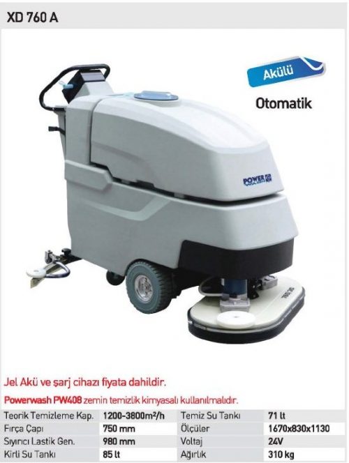 Power Wash XD 760 A / Akülü Zemin Yıkama Otomatı