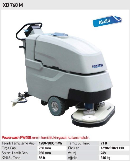 Power Wash XD 760 M / Akülü Zemin Yıkama Otomatı Power Wash XD 760 M / Akülü Zemin Yıkama Otomatı