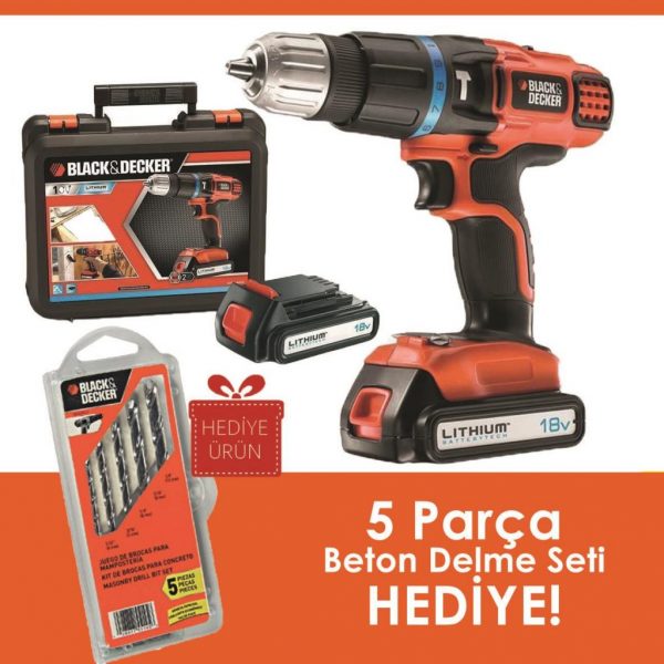 Black&Decker EGBL188KB 18Volt/1.5Ah Li-ion Çift Akülü 2 Vitesli Darbeli Matkap