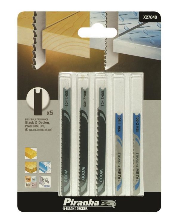 Black&Decker X27040 5 Parça U Tipi Ahşap/Metal Dekupaj Bıçak Seti