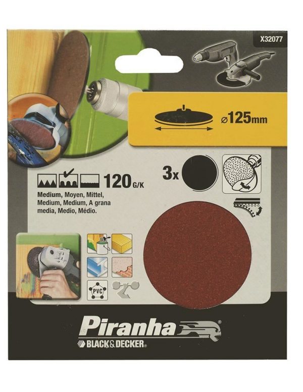 Black&Decker X32077 3 Parça 125mm Matkap ve Taşlama İçin Kendinden Yapışkanlı Zımpara Diski 120G