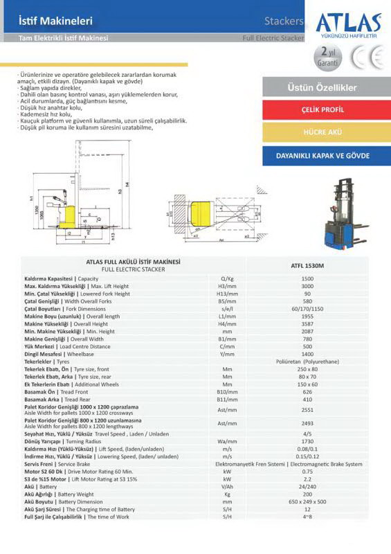 ATLAS ATFL1530M Akülü Forklift 1,5 Ton