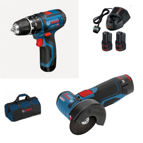 Bosch GWS 12V-76 ve GSB 12V-15 Çift Akülü Set 1.8V 2.0Ah