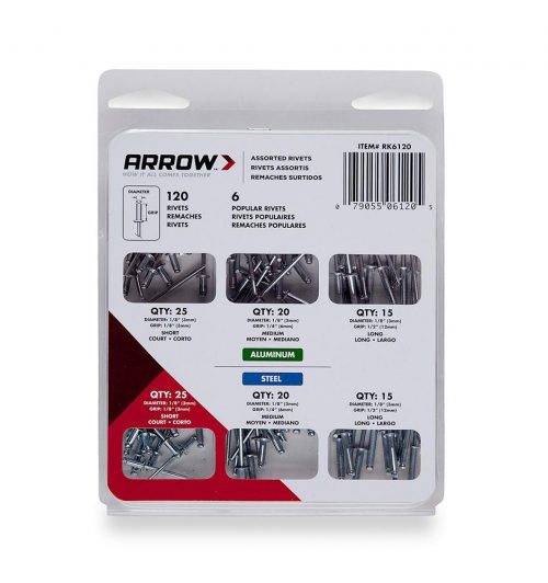 Arrow RK6120 3mm Alüminyum ve Çelik 120 Adet Perçin Seti