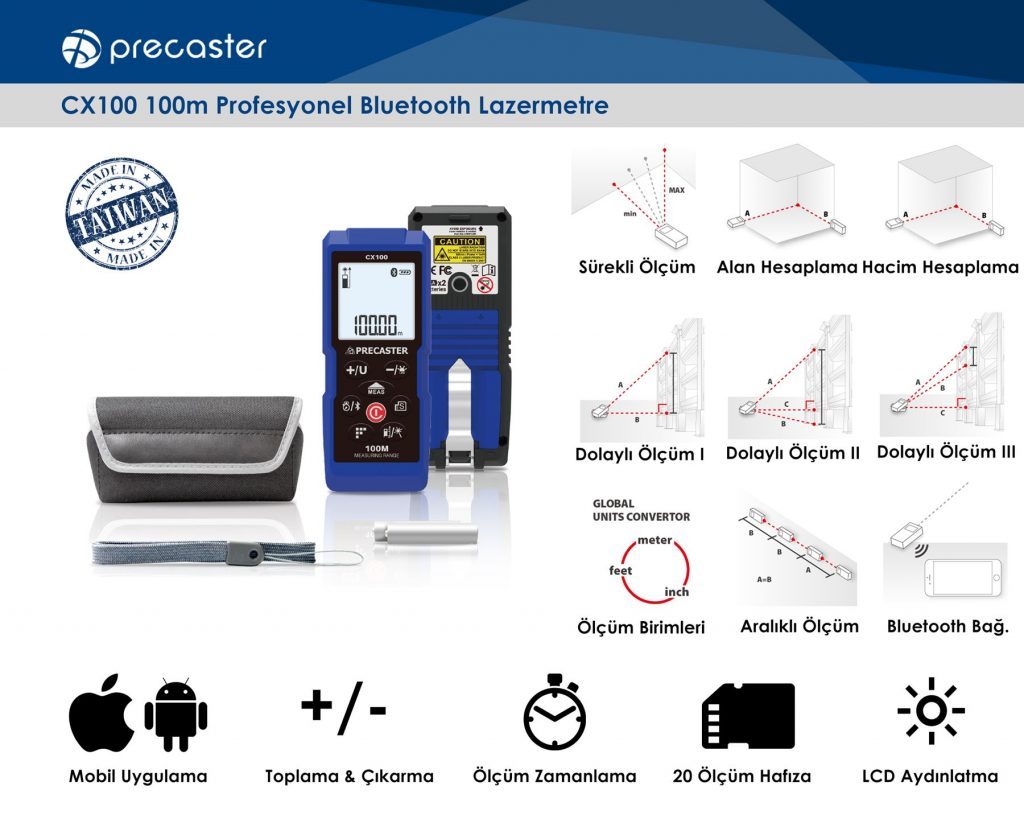 Precaster CX100 100m Profesyonel Bluetooth Lazermetre