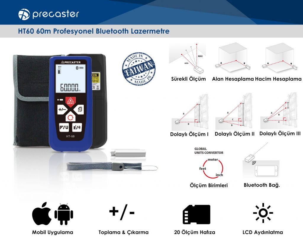 Precaster HT60 60m Profesyonel Bluetooth Lazermetre